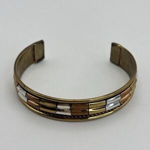 Vintage Mixed Metals Open Cuff Bracelet Copper‎ Brass Woven Boho